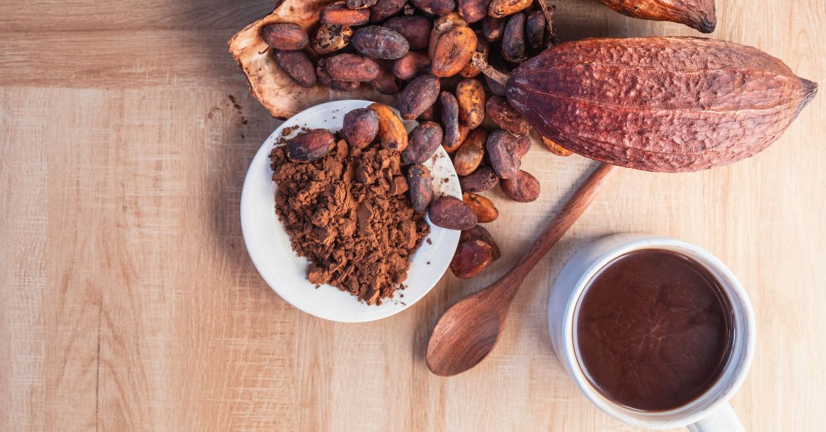 Cocoa beans with powder