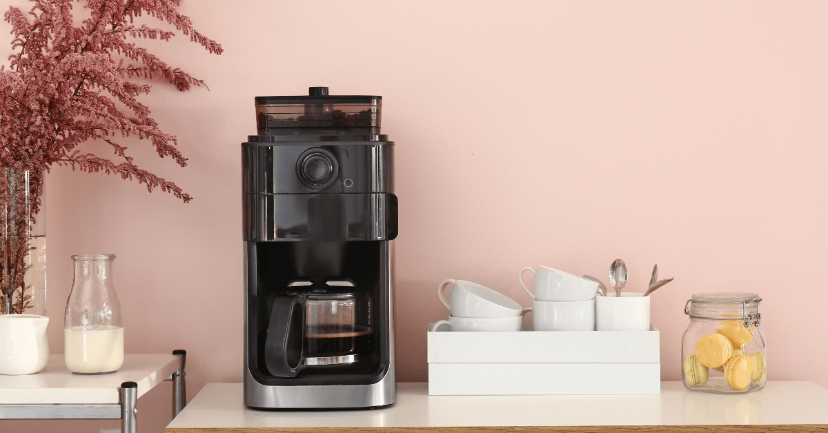 Filter coffee machine with glasses in a kitchen